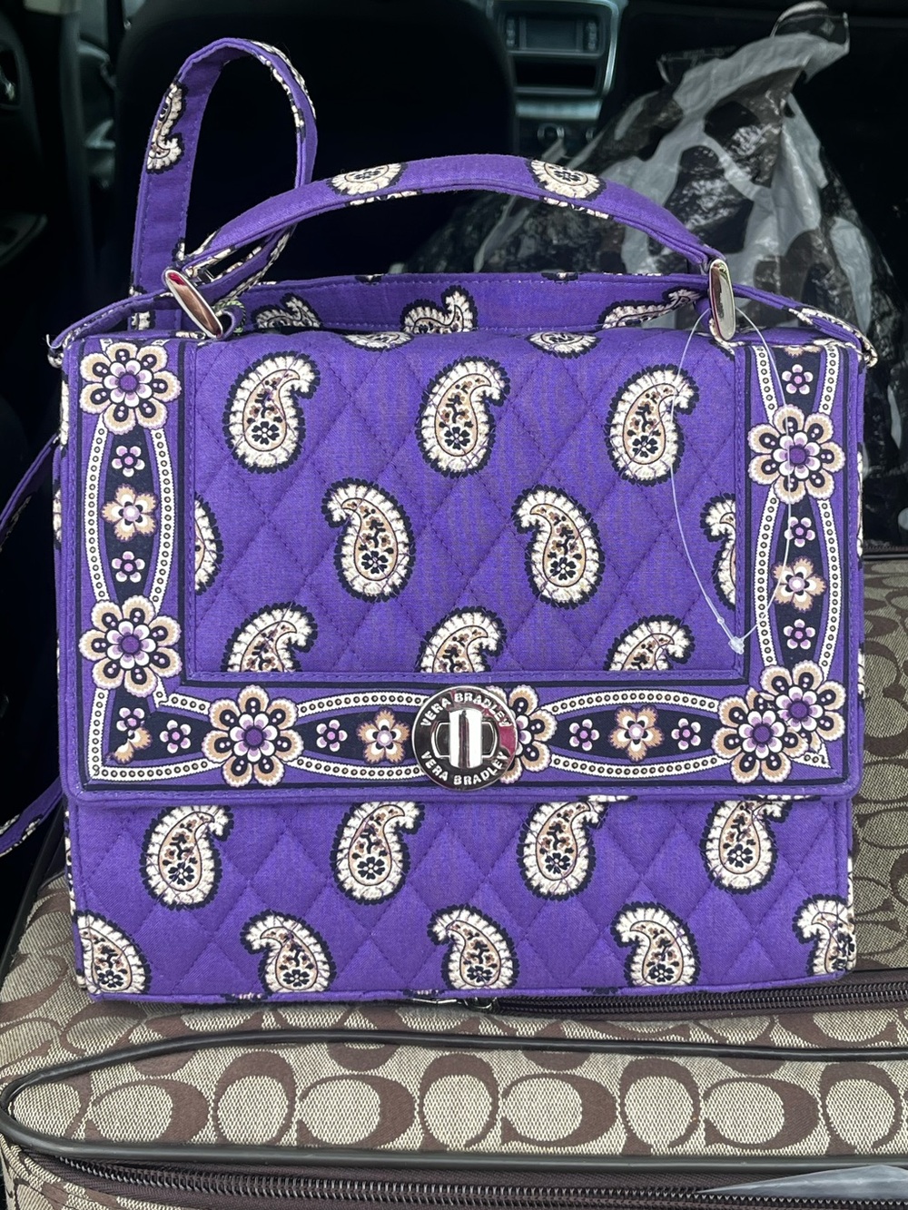 Vera Bradley Julia Purple Quilted Voilet Paisley Satchel Shoulder Bag Turn-Lock - Picture 8 of 11